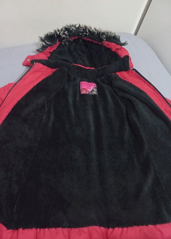 Kız Çocuk kirmizi Kürklü Kapüşonlu Mont - Görsel 2