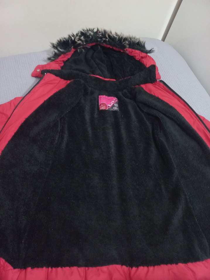 Kız Çocuk kirmizi Kürklü Kapüşonlu Mont - Görsel 2