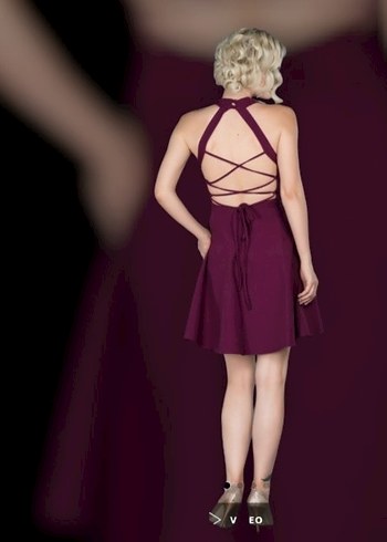 Mor Straplez Mini Abiye Elbise - Görsel 3
