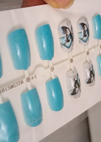 Turkuaz Kelebekli Takma tırnak - Görsel 4