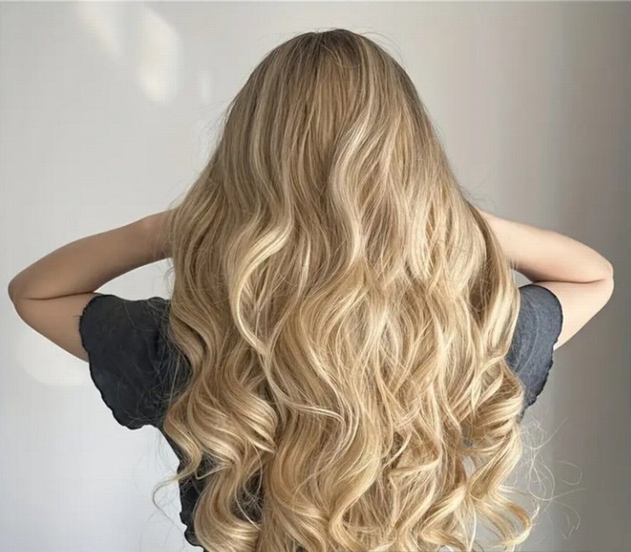 Bej Gri Sentetik Kumaş Uzun Dalgalı Peruk - Görsel 3