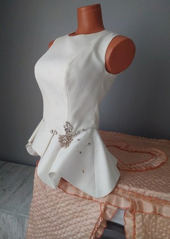 Diğer Kolsuz Beyaz Mini Gelinlik Üstü