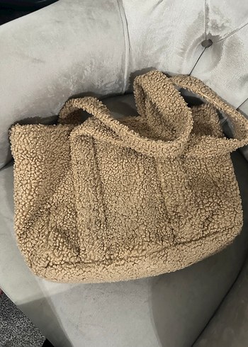 Bej Peluş Kadın Omuz Çantası