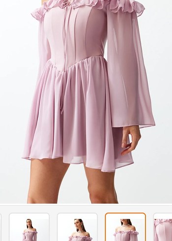 Trendyol & Milla Pembe Straplez Mini Elbise Fırfırlı