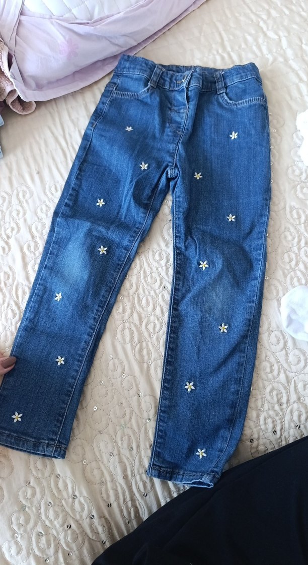 Mavi Nakışlı Kız Kot Pantolon - Görsel 2