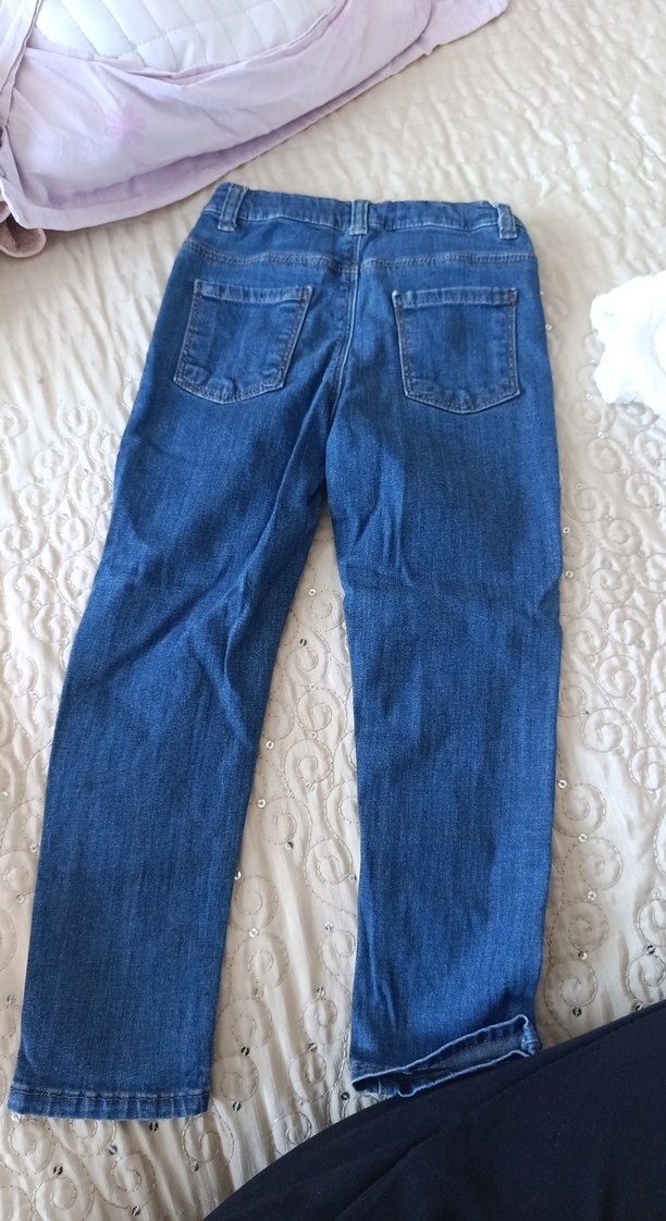 Mavi Nakışlı Kız Kot Pantolon - Görsel 4