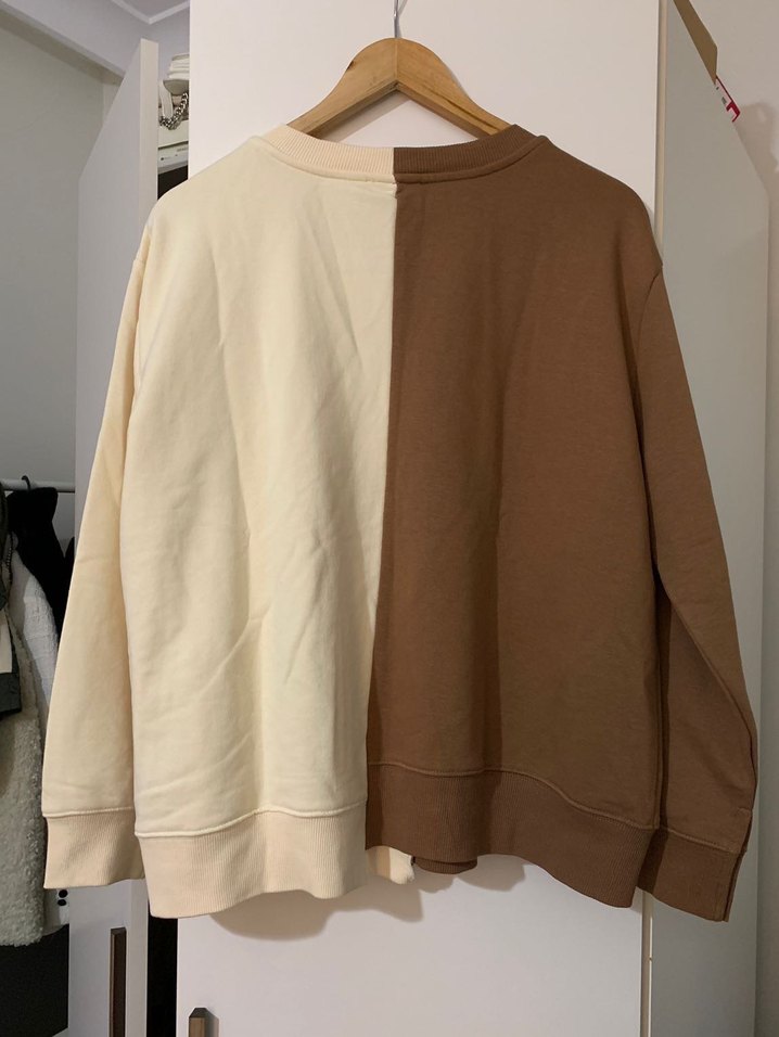 Ekru Kahverengi Bisiklet Yaka Sweatshirt — görsel 8/9