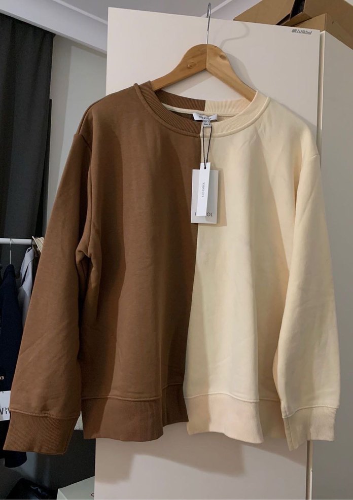 Ekru Kahverengi Bisiklet Yaka Sweatshirt — görsel 4/9