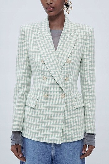 s Beden yeşil Renk Zara kazayağı blazer