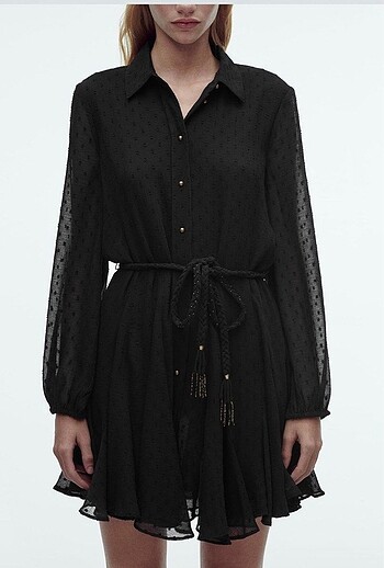 Zara Boncuk Kemer Detayli Sifon Elbise