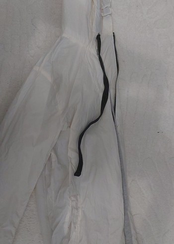 Beyaz Midi Keten Rüzgarlık Fermuarlı yağmurluk - Görsel 3