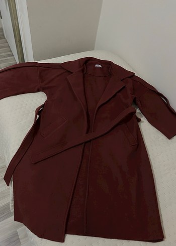 m Beden Bordo Midi Boy Kuşaklı Kaban