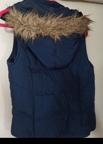 Koyu Mavi Kapüşonlu Fermuarlı Kadın Yelek - Görsel 2