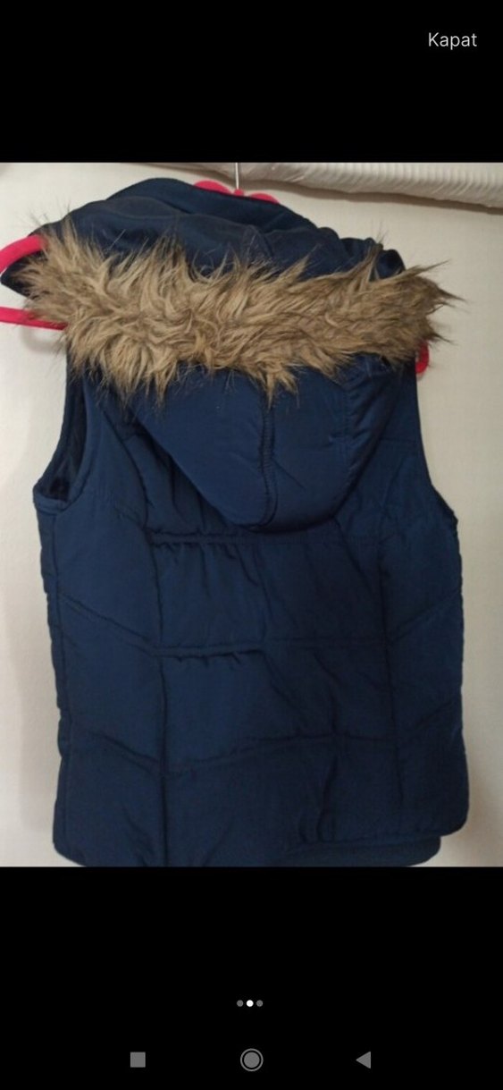 Koyu Mavi Kapüşonlu Fermuarlı Kadın Yelek - Görsel 2