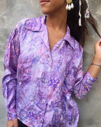 s Beden Vintage floral saten gömlek