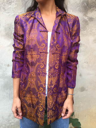 xs Beden Vintage Shan gai İpek kimono blazer