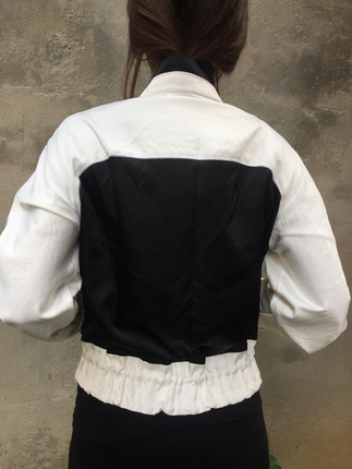 Vintage Love Vintage saten siyah beyaz bomber ceket