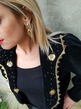 m Beden Vintage gold detaylı kadife ceket