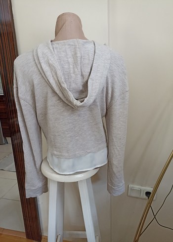 Yargıcı Kadın Gri Keten Kapüşonlu Sweatshirt