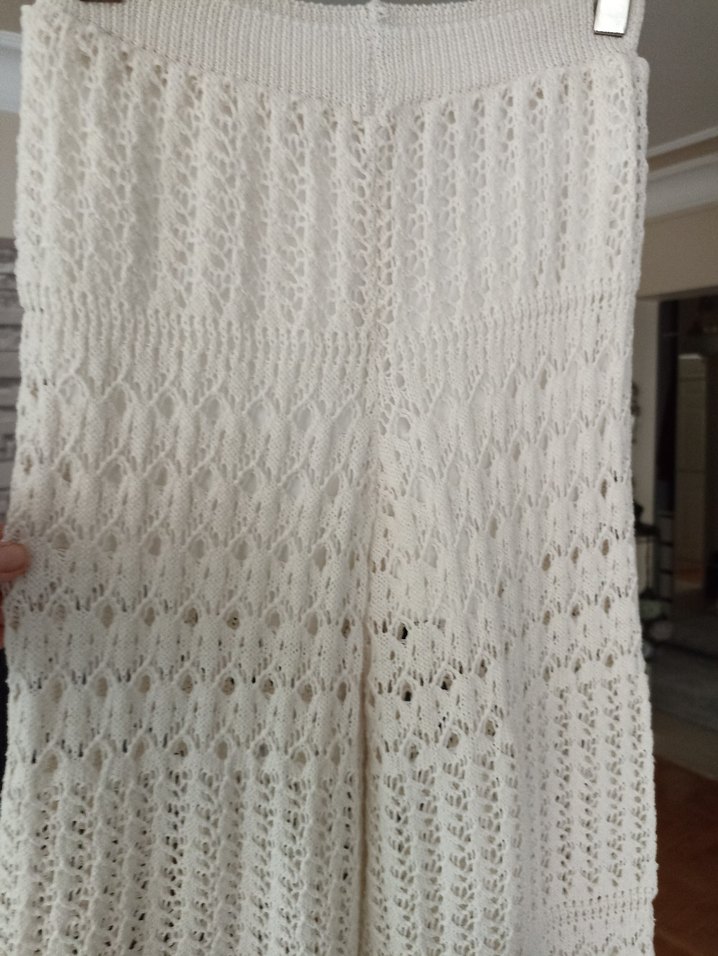 Kadın Bohem Örgü Salaş Pantolon Beyaz - Görsel 3