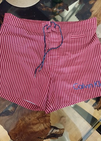 orjinal Calvin Klein Düğmeli Kırmızı Çizgili Erkek Mini Mayo - Görsel 2