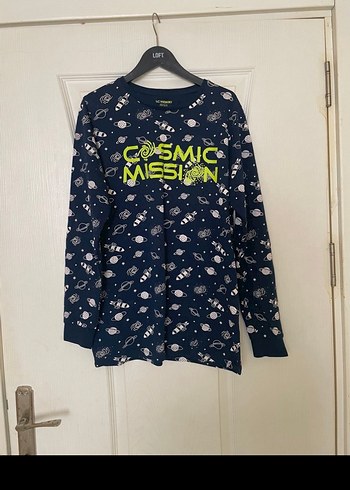 12-13 Yaş Beden Uzun Kollu Mavi Erkek Çocuk Pijama Takımı