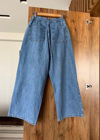 Zara Düğmeli Mavi Rahat Kesim Kadın Kot Pantolon