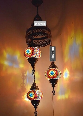 Osmanlı cam mozaik 3lü sarkıt lamba 