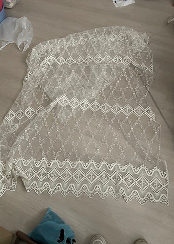 Bohem Nakışlı Beyaz Gri Tül Perde - Görsel 2