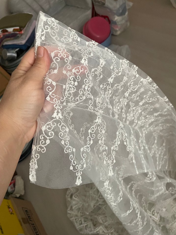 Bohem Nakışlı Beyaz Gri Tül Perde - Görsel 4