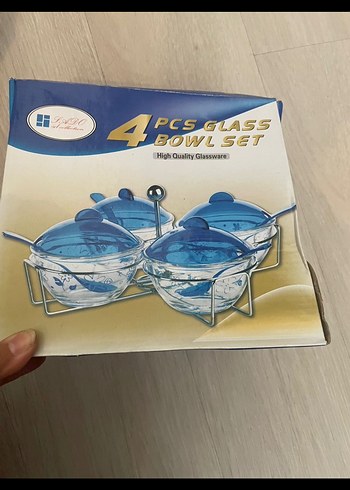 Mavi Desenli 4 Parça Cam Kase Seti - Görsel 2