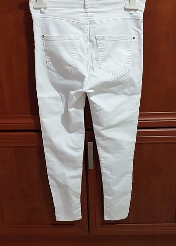 Beyaz Kadın Midi Boy Fermuarlı Jean - Görsel 4