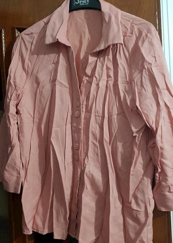 Pudra Renk Keten Düğmeli Gömlek - Görsel 3