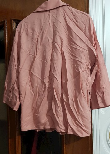 Pudra Renk Keten Düğmeli Gömlek - Görsel 4