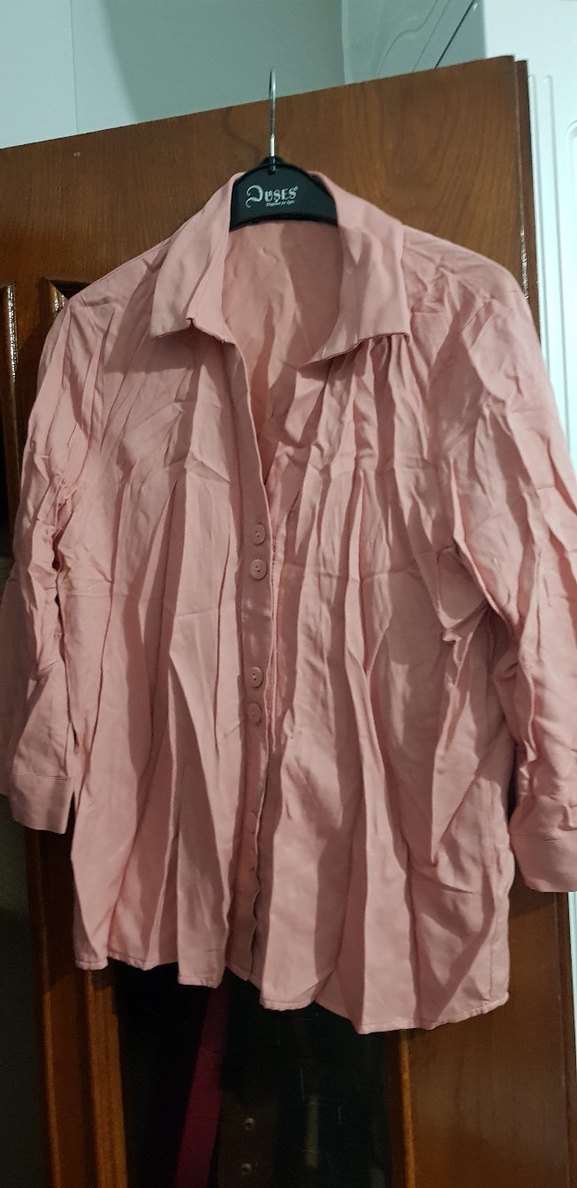 Pudra Renk Keten Düğmeli Gömlek - Görsel 3