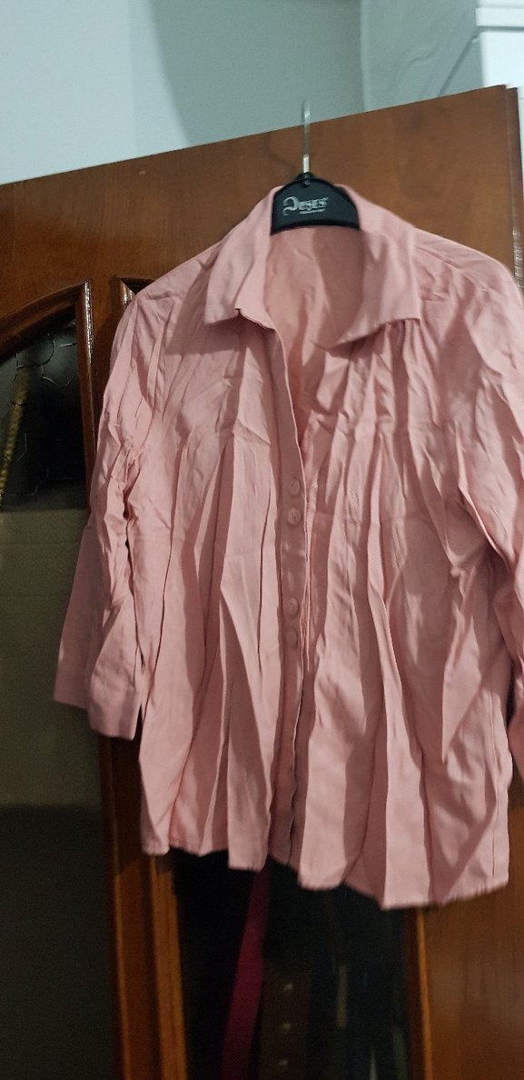 Pudra Renk Keten Düğmeli Gömlek - Görsel 2