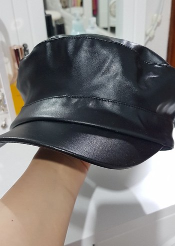 Siyah Deri Kadın Şapka - Görsel 6