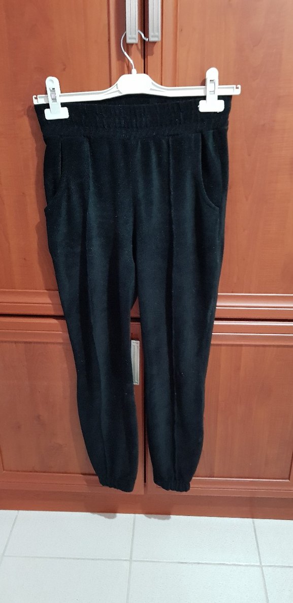 Siyah Peluş Kadın Rahat Eşofman, Pantolon Altı - Görsel 2