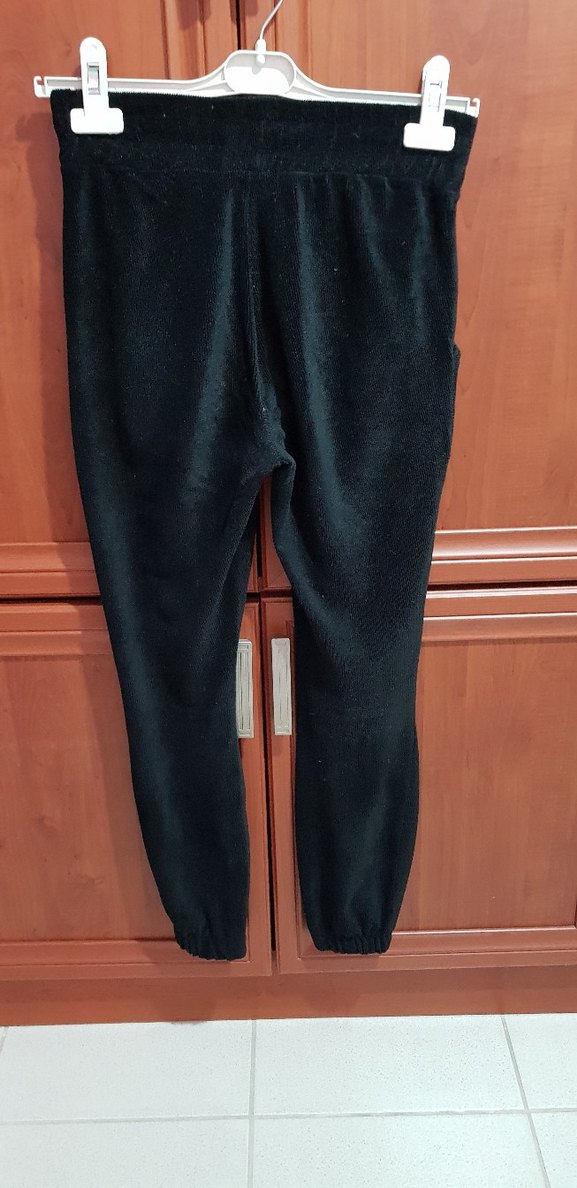 Siyah Peluş Kadın Rahat Eşofman, Pantolon Altı - Görsel 4