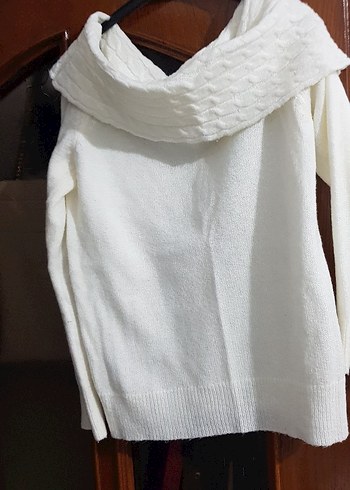 Beyaz Örgü Degaje Yaka Kadın Kazak - Görsel 3