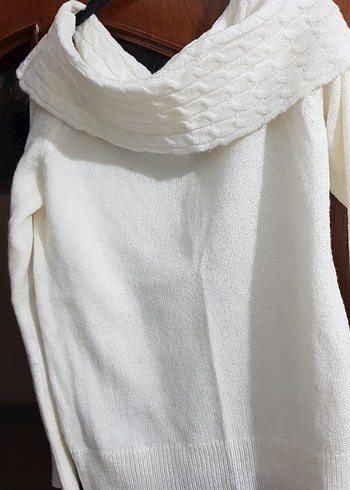 Beyaz Örgü Degaje Yaka Kadın Kazak - Görsel 4