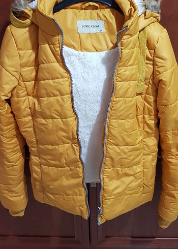 Sarı Kadın Mont, Kürklü, Günlük Kullanım - Görsel 2