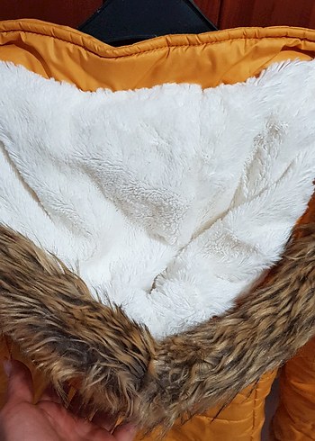 Sarı Kadın Mont, Kürklü, Günlük Kullanım - Görsel 9