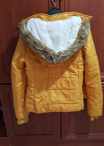 Sarı Kadın Mont, Kürklü, Günlük Kullanım - Görsel 7