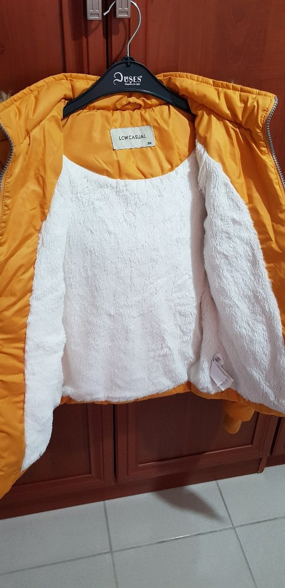 Sarı Kadın Mont, Kürklü, Günlük Kullanım - Görsel 5