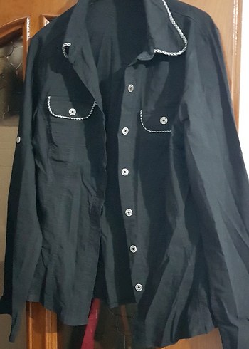 Düğmeli Siyah Uzun Kollu Kadın Gömlek - Görsel 3