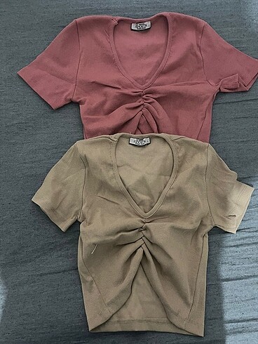 İkili önü büzgülü crop