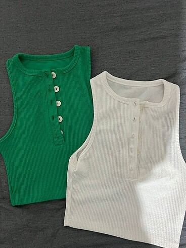 İkili önü düğmeli crop