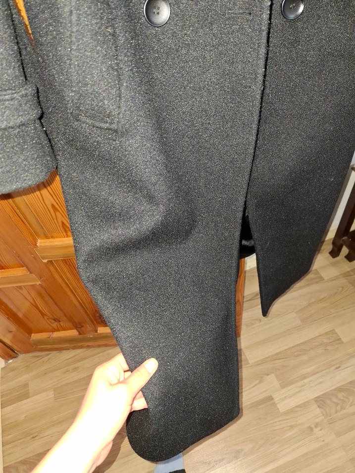 Uzun Kesim Siyah Bağlama Desenli Kadın Kaban - Görsel 4