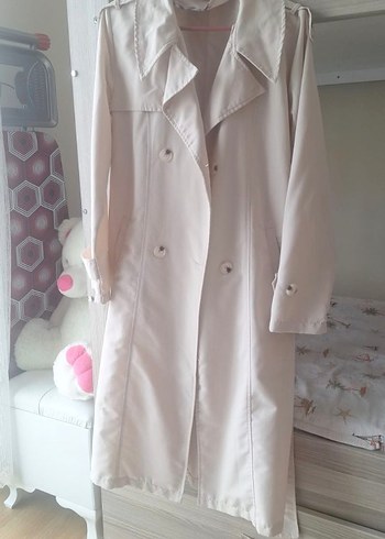 Bej Kadın Uzun Trençkot - Görsel 5